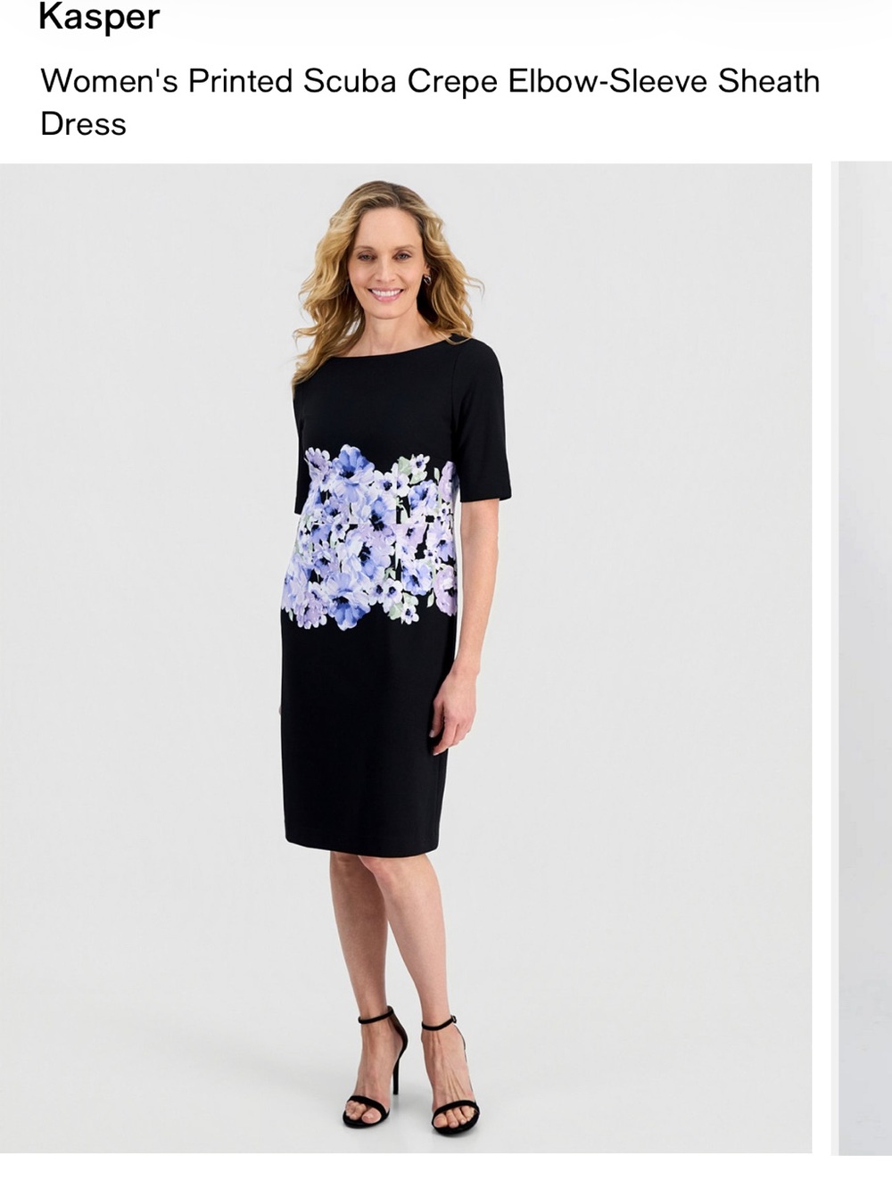 NWT Kasper Black Dress with Lavender Floral Print